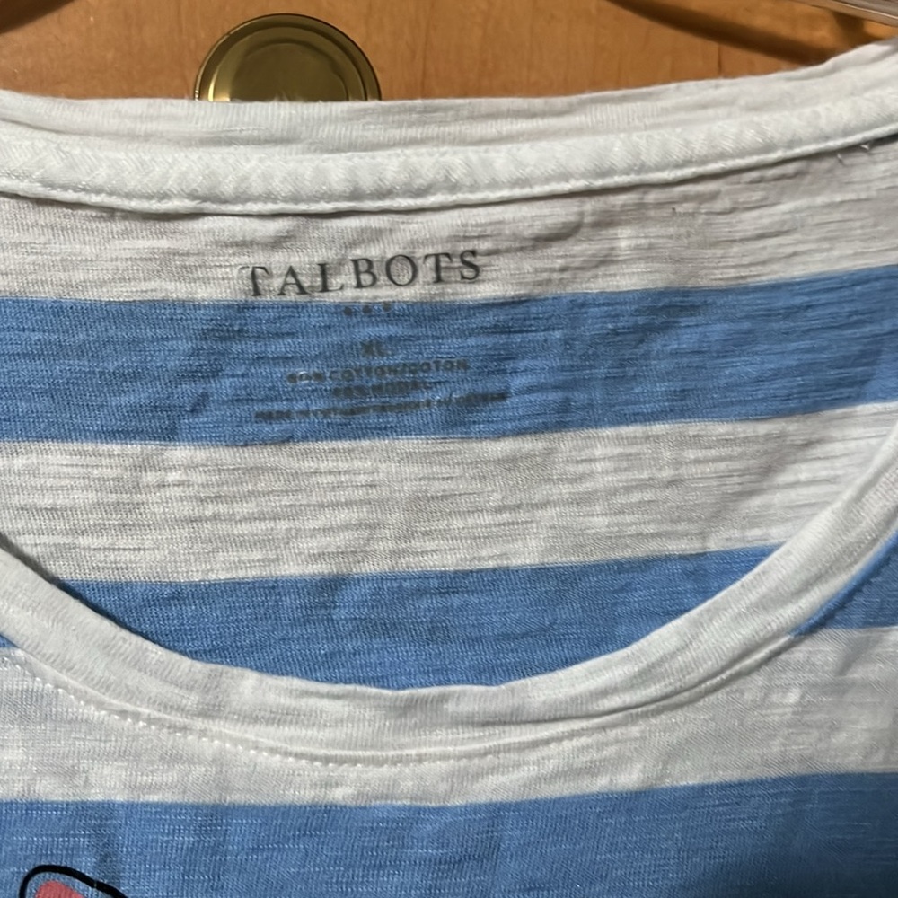 Talbots Spring Tulip Striped Blue and White Top Size XL 3/4 Sleeve - Picture 3 of 5